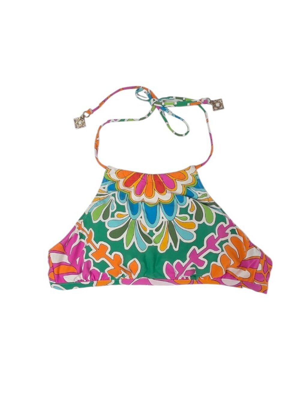 Trina Turk High Neck Halter Bikini Top, Multi Colored, Size 10, Vacation, Resort